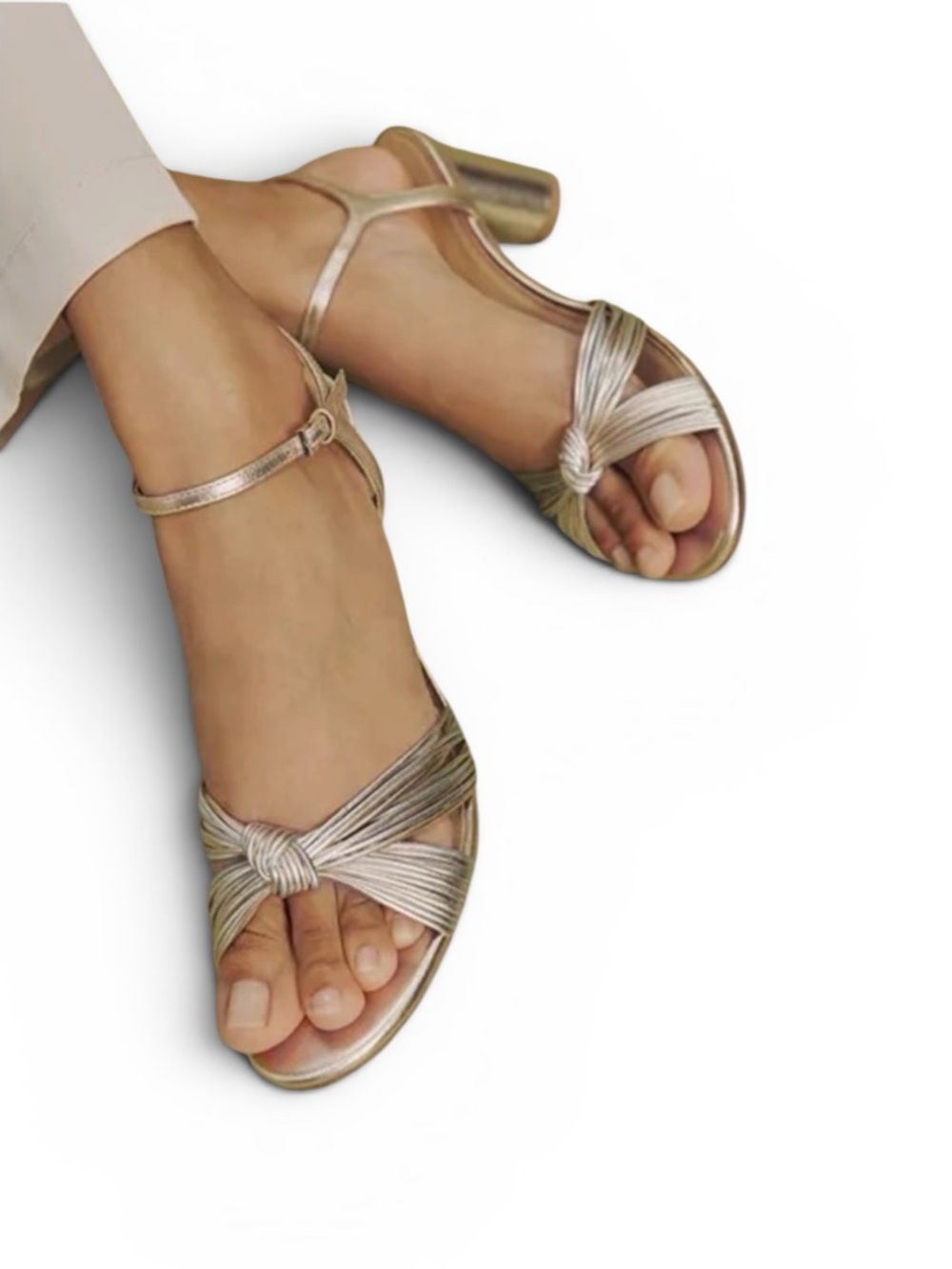 NEW Reformation Petra Cylinder Heel Sandals Gold Sz 8.5